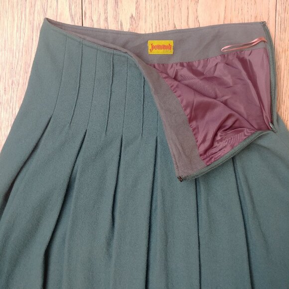 Vintage Jocomomola teal blue green pleated front wool skirt 40 approx S/M - Picture 7 of 14